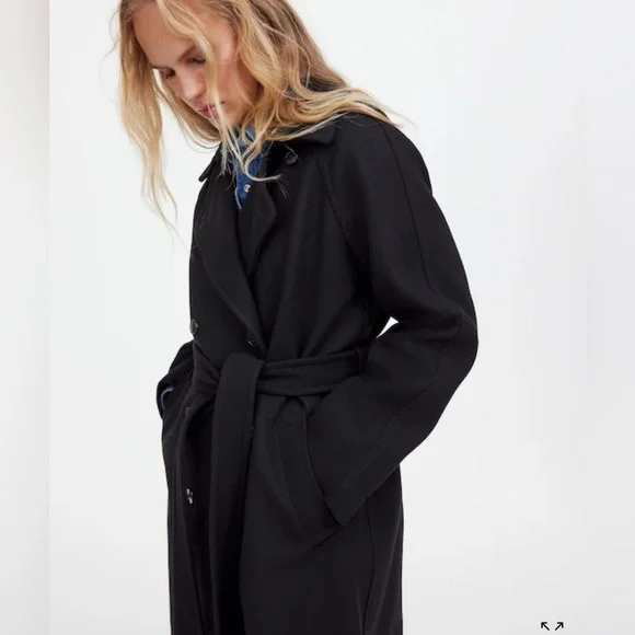 Madewell Italian Fabric Black Trench Coat Size XS NWT - Picture 4 of 7